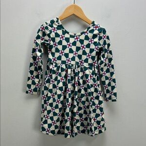 Hanna Andersson Long Sleeve Skater Dress Girls 3T Pockets Green Peppermint Swirl